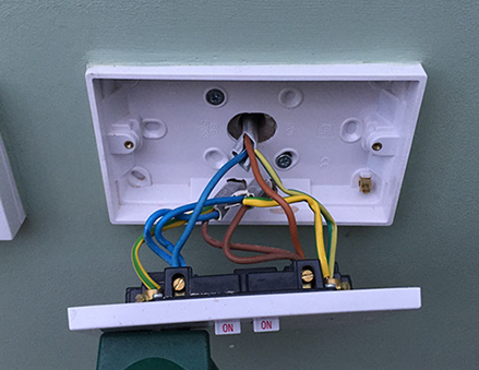 Outside socket Supply fed from existing 20A radial circuit protected by 30ma RCD